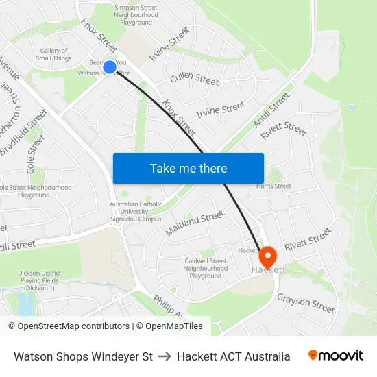 Watson Shops Windeyer St to Hackett ACT Australia map