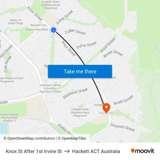 Knox St After 1st Irvine St to Hackett ACT Australia map
