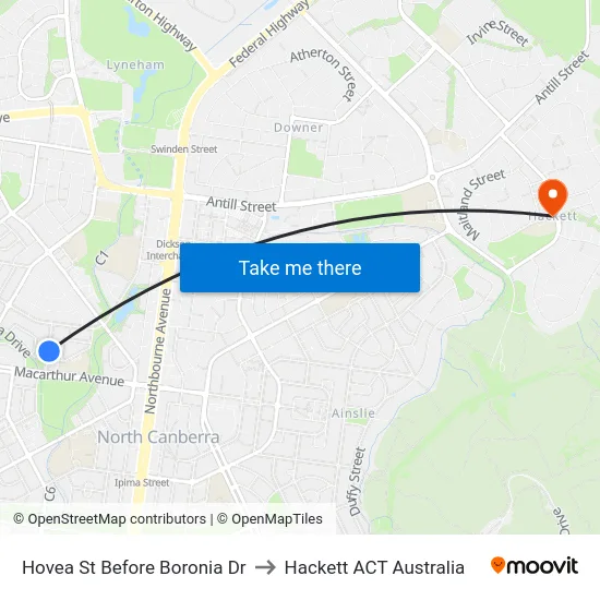 Hovea St Before Boronia Dr to Hackett ACT Australia map