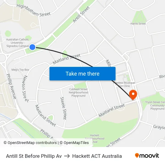 Antill St Before Phillip Av to Hackett ACT Australia map