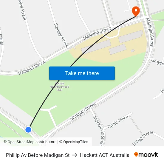 Phillip Av Before Madigan St to Hackett ACT Australia map