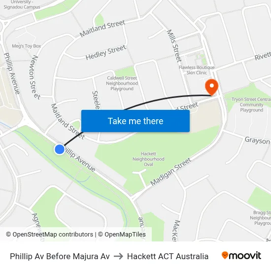 Phillip Av Before Majura Av to Hackett ACT Australia map