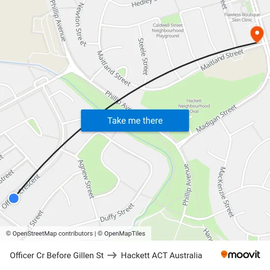 Officer Cr Before Gillen St to Hackett ACT Australia map