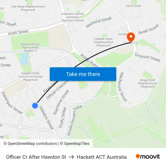 Officer Cr After Hawdon St to Hackett ACT Australia map