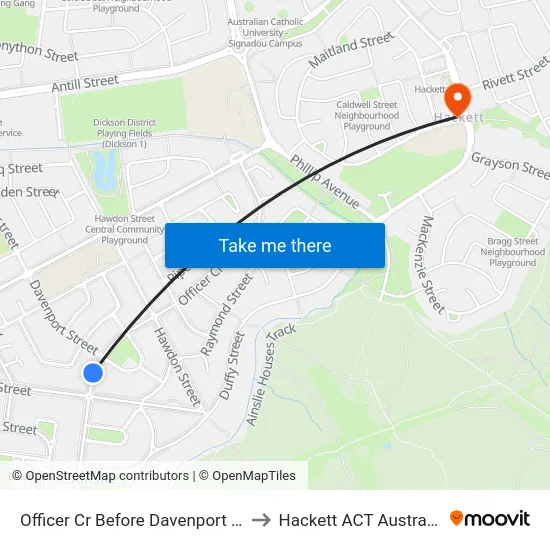 Officer Cr Before Davenport St to Hackett ACT Australia map