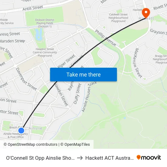 O'Connell St Opp Ainslie Shops to Hackett ACT Australia map