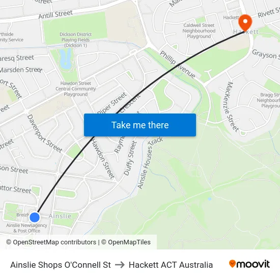 Ainslie Shops O'Connell St to Hackett ACT Australia map