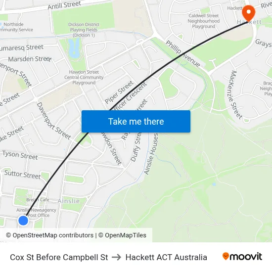 Cox St Before Campbell St to Hackett ACT Australia map
