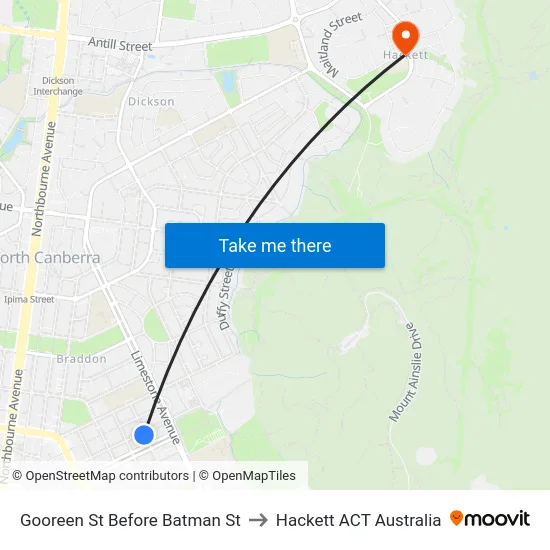 Gooreen St Before Batman St to Hackett ACT Australia map