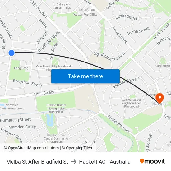 Melba St After Bradfield St to Hackett ACT Australia map