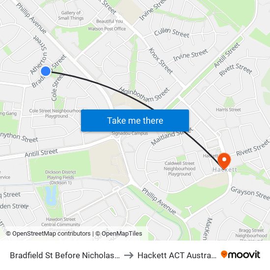 Bradfield St Before Nicholas St to Hackett ACT Australia map