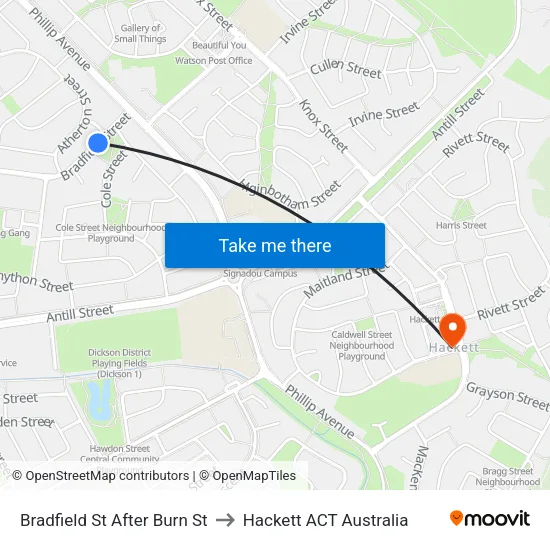 Bradfield St After Burn St to Hackett ACT Australia map