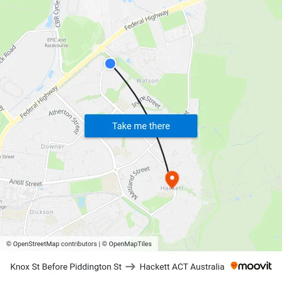 Knox St Before Piddington St to Hackett ACT Australia map