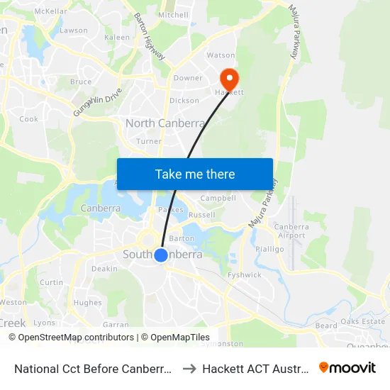 National Cct Before Canberra Av to Hackett ACT Australia map