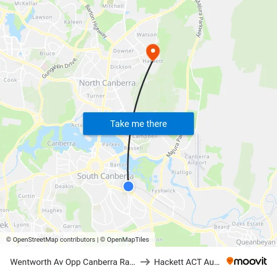 Wentworth Av Opp Canberra Railway Stn to Hackett ACT Australia map