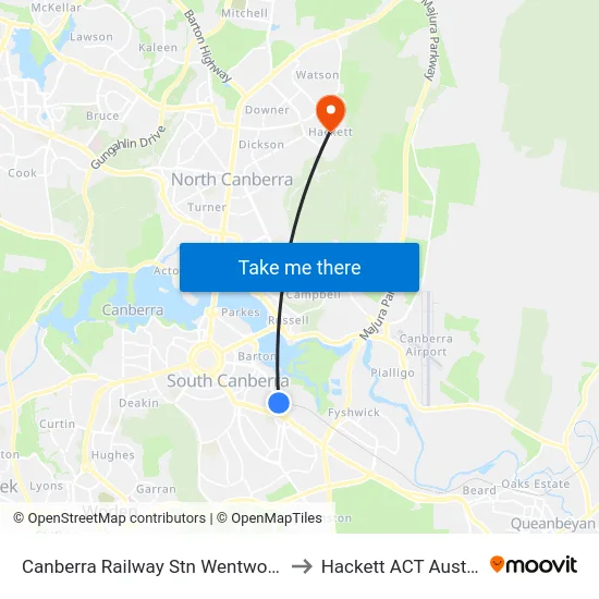 Canberra Railway Stn Wentworth Av to Hackett ACT Australia map