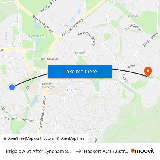 Brigalow St After Lyneham Shops to Hackett ACT Australia map