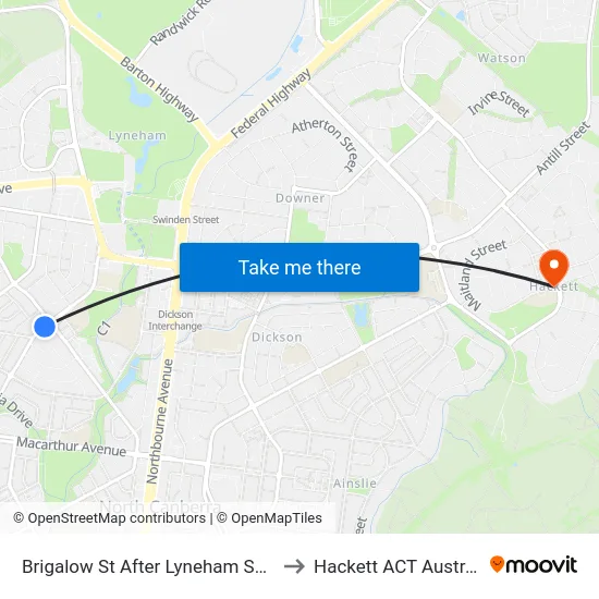 Brigalow St After Lyneham Shops to Hackett ACT Australia map