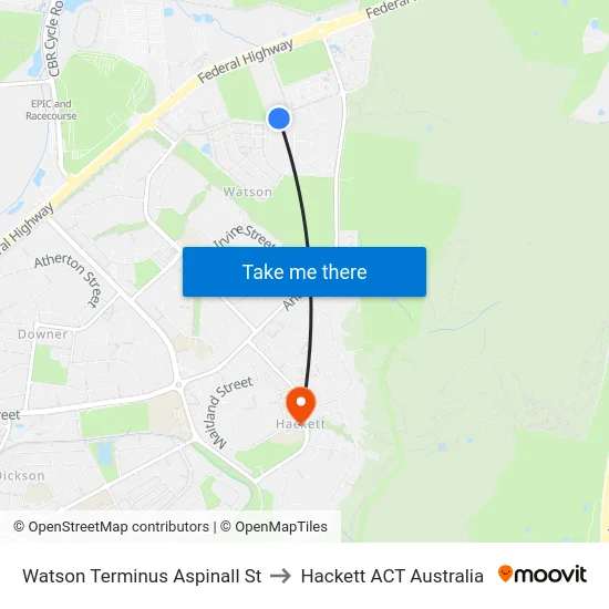 Watson Terminus Aspinall St to Hackett ACT Australia map