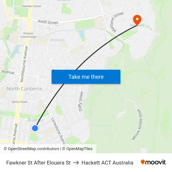 Fawkner St After Elouera St to Hackett ACT Australia map