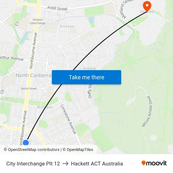 City Interchange Plt 12 to Hackett ACT Australia map