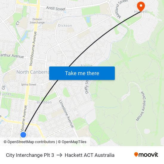 City Interchange Plt 3 to Hackett ACT Australia map