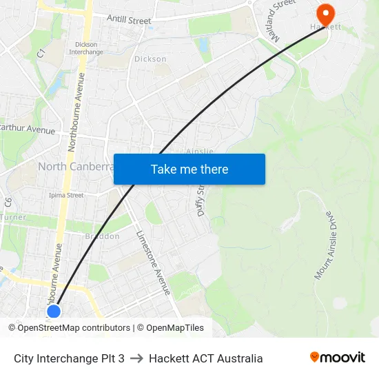 City Interchange Plt 3 to Hackett ACT Australia map
