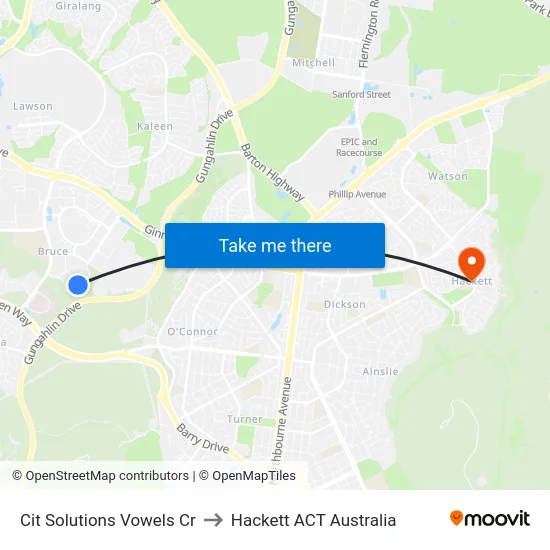 Cit Solutions Vowels Cr to Hackett ACT Australia map