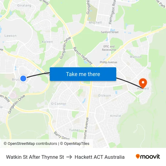 Watkin St After Thynne St to Hackett ACT Australia map