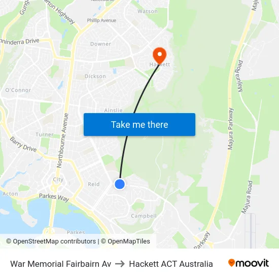 War Memorial Fairbairn Av to Hackett ACT Australia map
