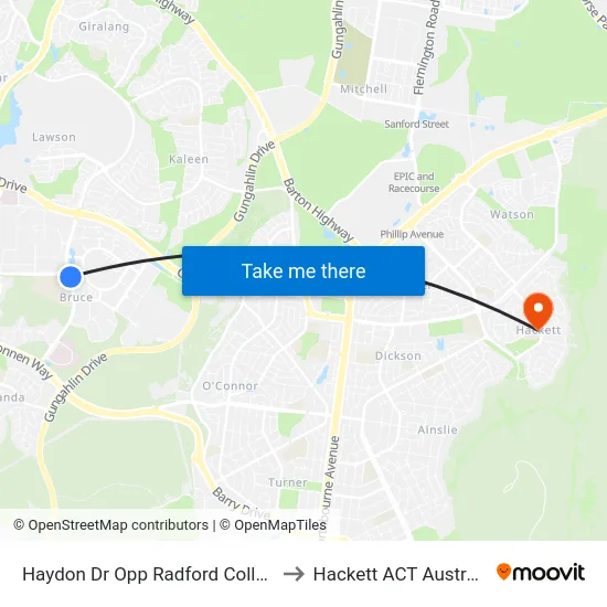Haydon Dr Opp Radford College to Hackett ACT Australia map