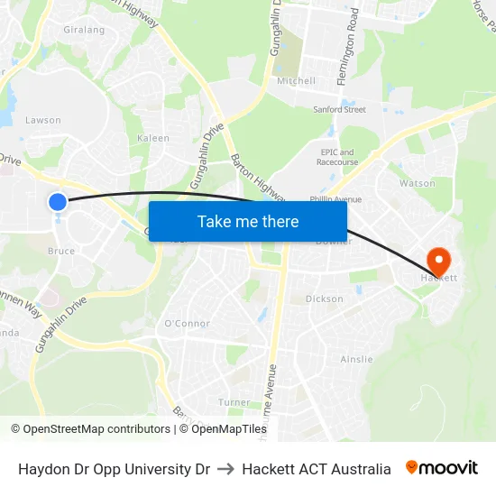 Haydon Dr Opp University Dr to Hackett ACT Australia map