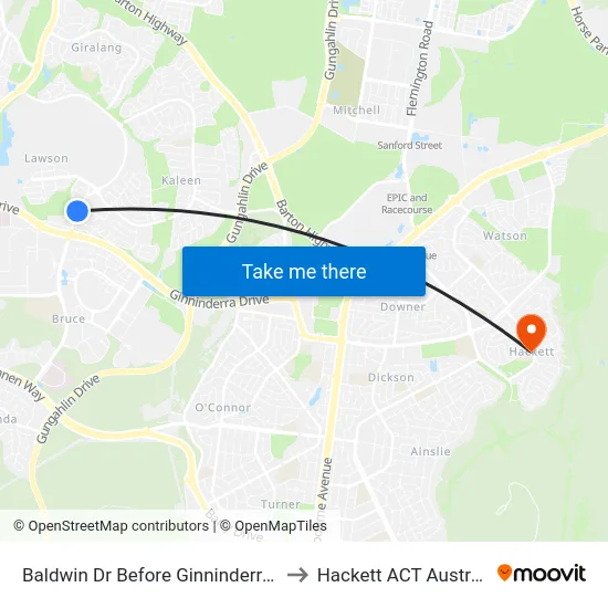 Baldwin Dr Before Ginninderra Dr to Hackett ACT Australia map