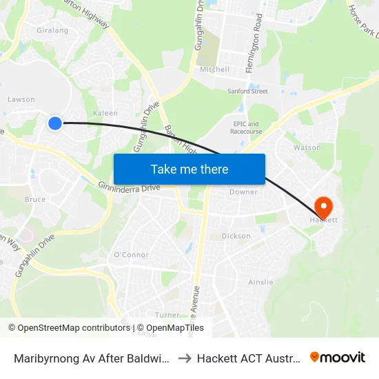 Maribyrnong Av After Baldwin Dr to Hackett ACT Australia map