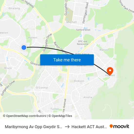 Maribyrnong Av Opp Gwydir Square to Hackett ACT Australia map