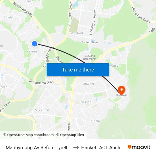 Maribyrnong Av Before Tyrell Cct to Hackett ACT Australia map