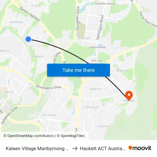 Kaleen Village Maribyrnong Av to Hackett ACT Australia map