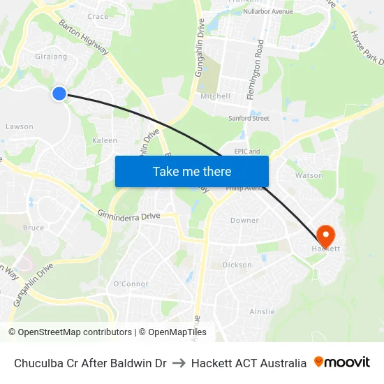 Chuculba Cr After Baldwin Dr to Hackett ACT Australia map