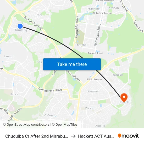 Chuculba Cr After 2nd Mirrabucca Cr to Hackett ACT Australia map