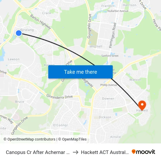 Canopus Cr After Achernar Cl to Hackett ACT Australia map