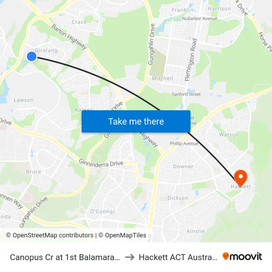 Canopus Cr at 1st Balamara St to Hackett ACT Australia map