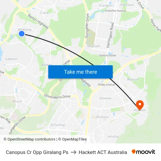 Canopus Cr Opp Giralang Ps to Hackett ACT Australia map