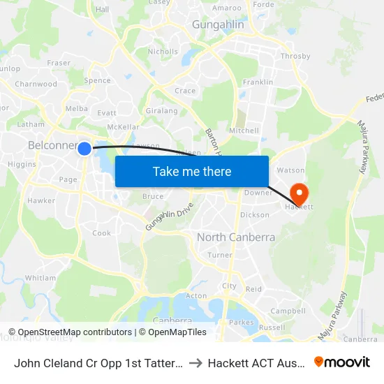 John Cleland Cr Opp 1st Tattersall Cr to Hackett ACT Australia map