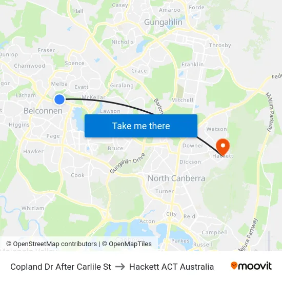 Copland Dr After Carlile St to Hackett ACT Australia map