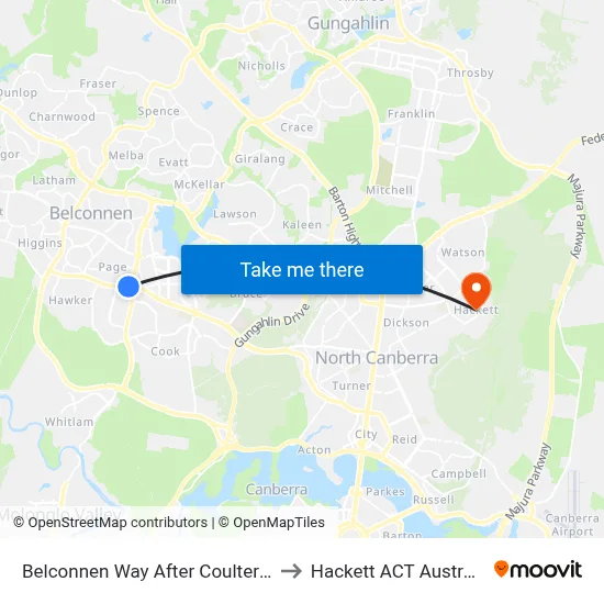 Belconnen Way After Coulter Dr to Hackett ACT Australia map