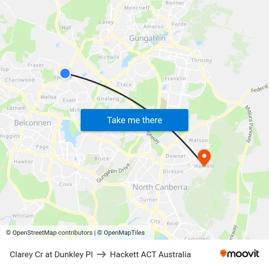 Clarey Cr at Dunkley Pl to Hackett ACT Australia map