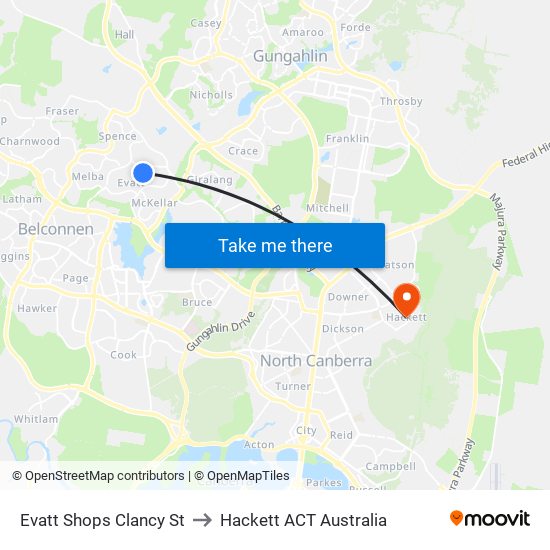 Evatt Shops Clancy St to Hackett ACT Australia map