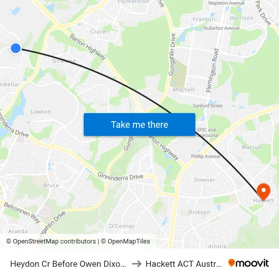 Heydon Cr Before Owen Dixon Dr to Hackett ACT Australia map