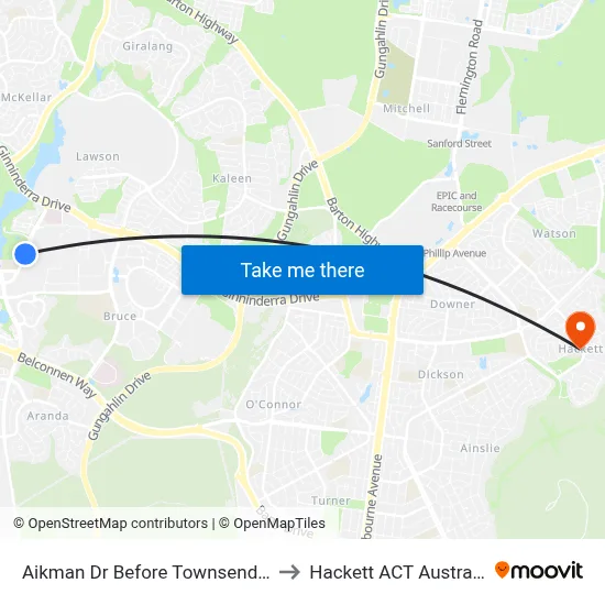 Aikman Dr Before Townsend Pl to Hackett ACT Australia map