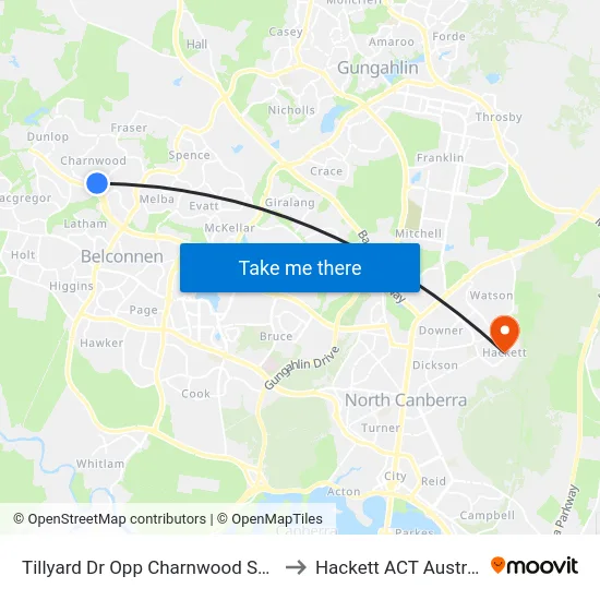 Tillyard Dr Opp Charnwood Shops to Hackett ACT Australia map